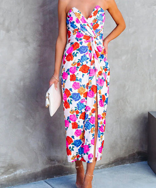 Margovil Off Shoulder Twist Waist High Slit Floral Dress