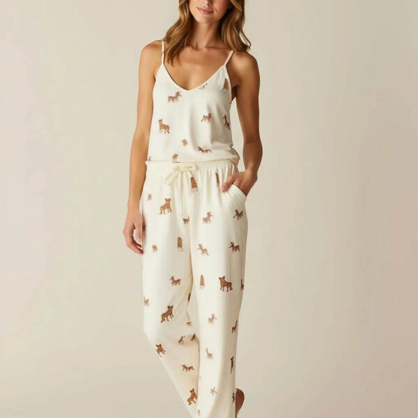 V-Neck Leopard Print Cami Pajama Set