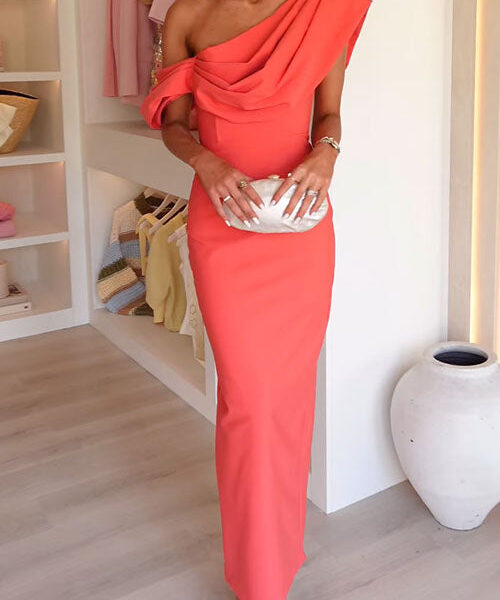 Draped One Shoulder Bodycon Maxi Party Dress