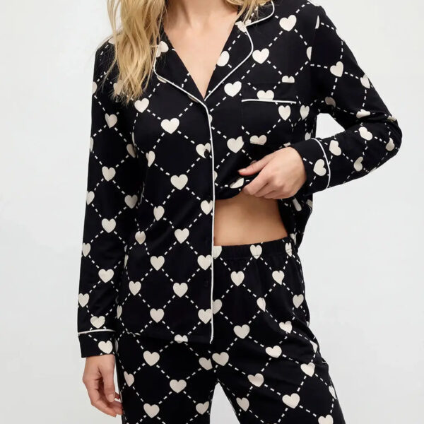Heart Argyle Print Pajama Set