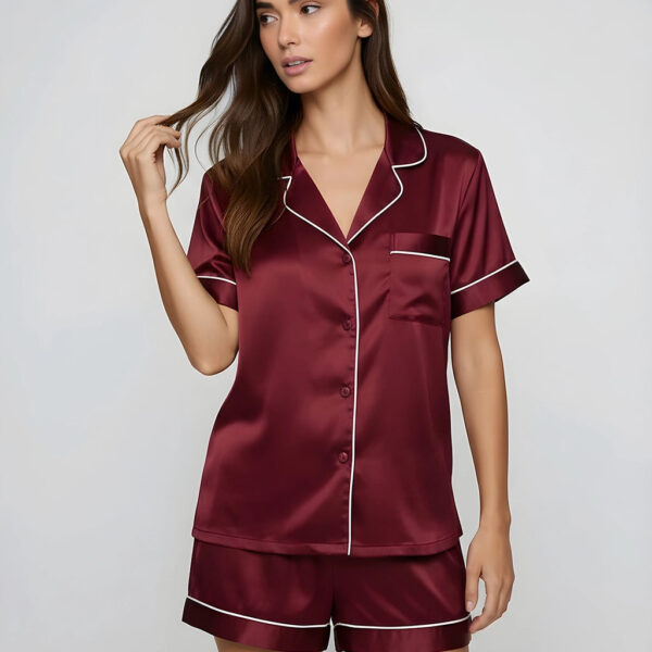 Comfy Solid Red Satin Short Pajama Set