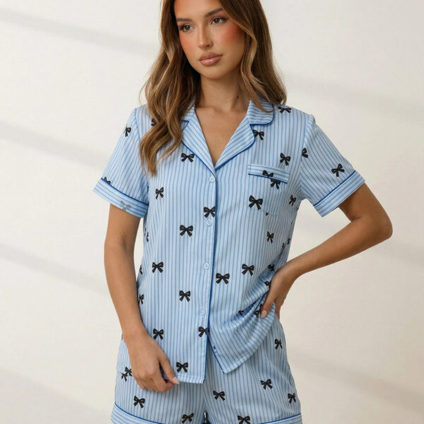 Stripe Bow Print Short Pajama Set