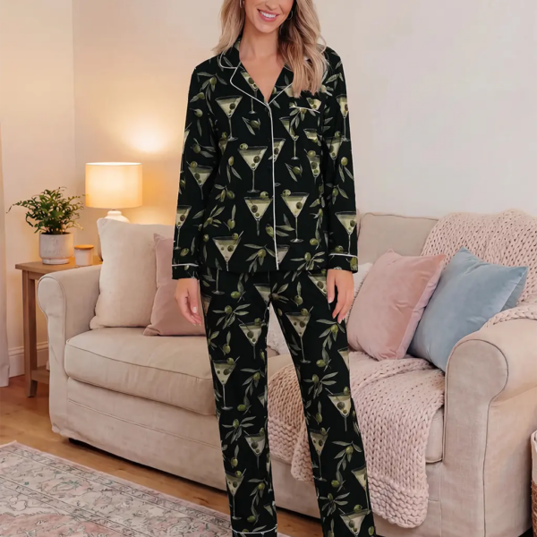 Black Martini Print Pajama Set