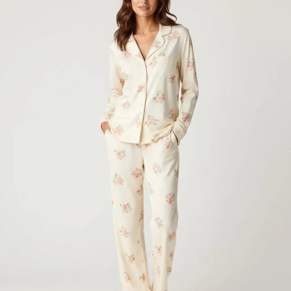 Retro Floral Collar Two-Piece Pajamas Set