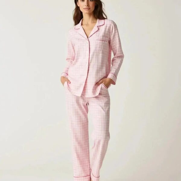 Pink Plaid Long-Sleeve Pajama Set