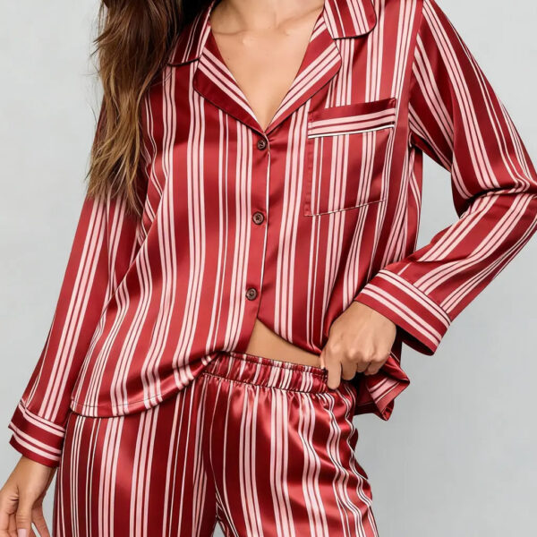 Long Sleeve Satin Three Stripes Pajama Set