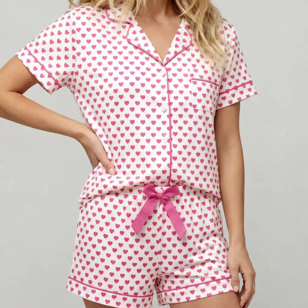 Pink Hearts Print Pajama Set