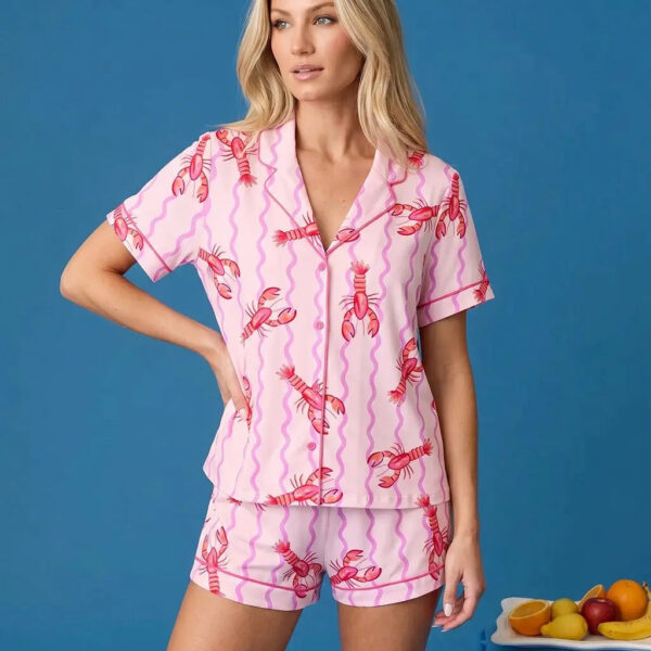 Pink Lobster & Wave Print Pajama Set