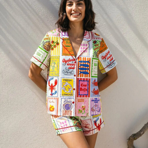 Seafood Market Print Short Pajama Set